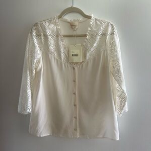 Sezane Cream silk Lace Blouse